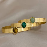 Green Stone Stainless Steel Bangle Bracelet Waterproof Charm Gift