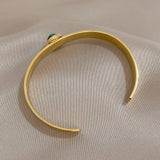 Green Stone Stainless Steel Bangle Bracelet Waterproof Charm Gift