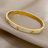 Rhinestone Stainless Steel Bangles Bracelets for Women Waterproof Jewelry