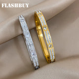 Rhinestone Stainless Steel Bangles Bracelets for Women Waterproof Jewelry