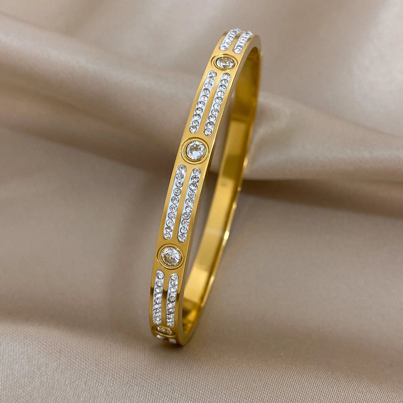 Rhinestone Stainless Steel Bangles Bracelets for Women Waterproof Jewelry