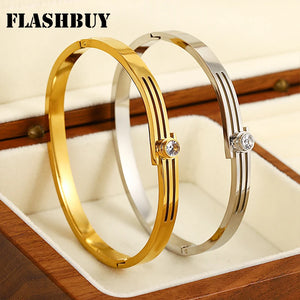 Silver Zircon Stainless Steel Bangles Bracelets for Women
