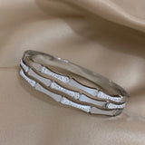 Crystal Zircon Charm Bamboo Stainless Steel Bangles for Women