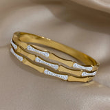 Crystal Zircon Charm Bamboo Stainless Steel Bangles for Women