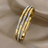 Crystal Zircon Charm Bamboo Stainless Steel Bangles for Women