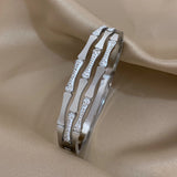 Crystal Zircon Charm Bamboo Stainless Steel Bangles for Women