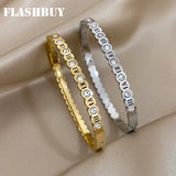 Zircon Roman Numerals Stainless Steel Bangles Waterproof Jewelry