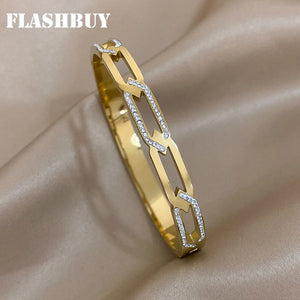 Hollow Inlay Rhinestone Stainless Steel Bangles Bracelets