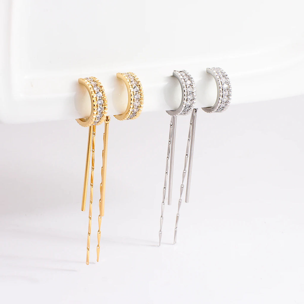 Long Tassel Earrings C Type Drill Ear Clip Earrings for Women