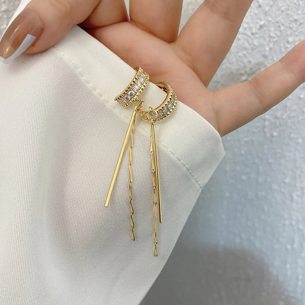 Long Tassel Earrings C Type Drill Ear Clip Earrings for Women