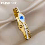 Shell Evil Eye Stainless Steel Bangles Bracelets for Women Charm