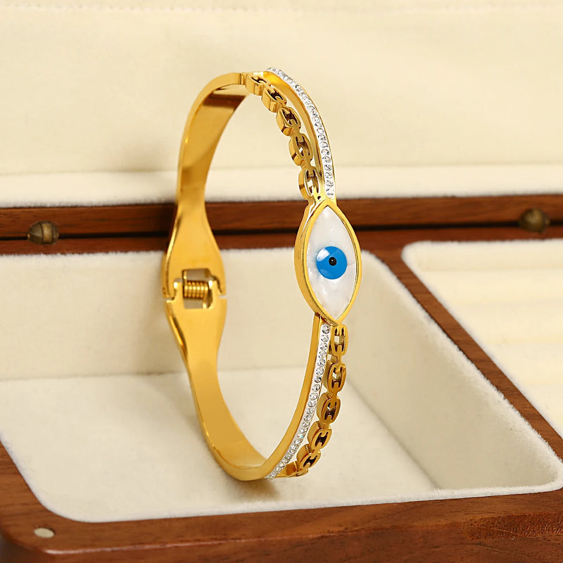 Shell Evil Eye Stainless Steel Bangles Bracelets for Women Charm