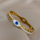 Shell Evil Eye Stainless Steel Bangles Bracelets for Women Charm