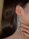Single Rhinestone Earrings Long Tassel Exaggerated Ear Hanging Clip Earrings