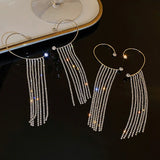 Single Rhinestone Earrings Long Tassel Exaggerated Ear Hanging Clip Earrings