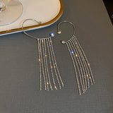 Single Rhinestone Earrings Long Tassel Exaggerated Ear Hanging Clip Earrings