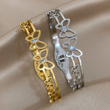 Butterfly Bangle Bracelet Stainless Steel Cuff Elegant Gift