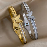 Butterfly Bangle Bracelet Stainless Steel Cuff Elegant Gift