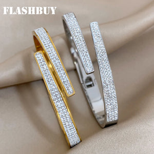 Rhinestone Stainless Steel Bangles Bracelets Women Gift