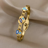 316L SS Evil Eye Bangle Bracelet Charm Waterproof Jewelry