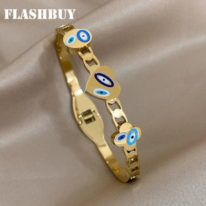 316L SS Evil Eye Bangle Bracelet Charm Waterproof Jewelry