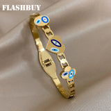 316L SS Evil Eye Bangle Bracelet Charm Waterproof Jewelry