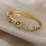 316L SS Evil Eye Bangle Bracelet Charm Waterproof Jewelry