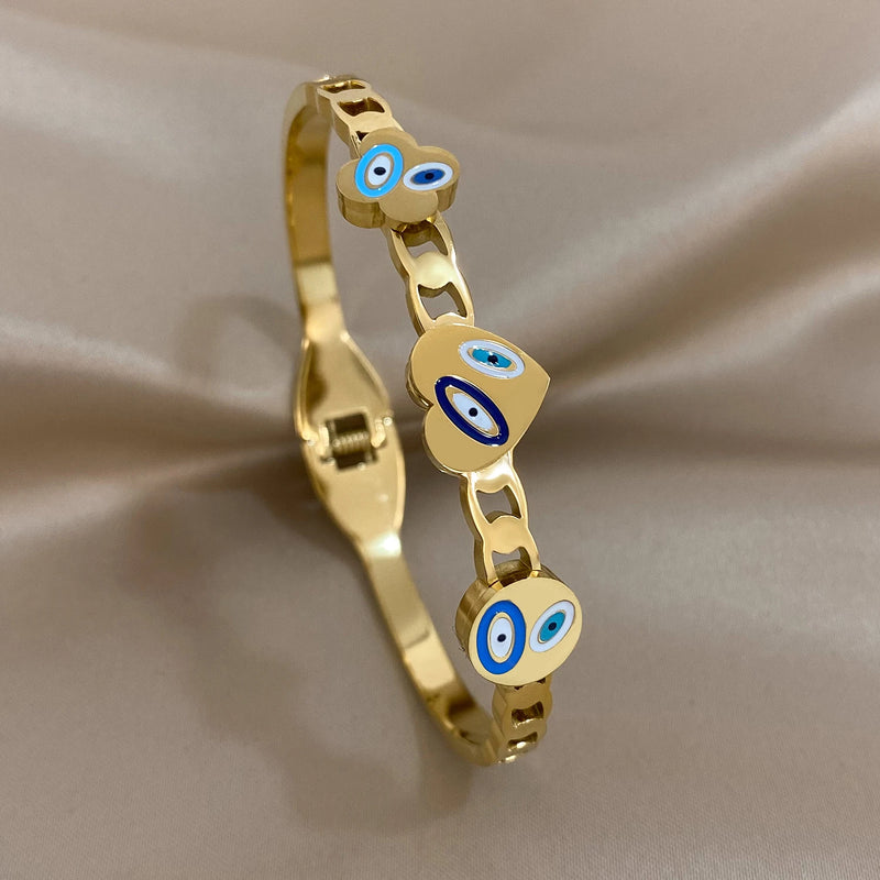 316L SS Evil Eye Bangle Bracelet Charm Waterproof Jewelry