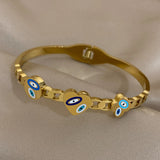 316L SS Evil Eye Bangle Bracelet Charm Waterproof Jewelry