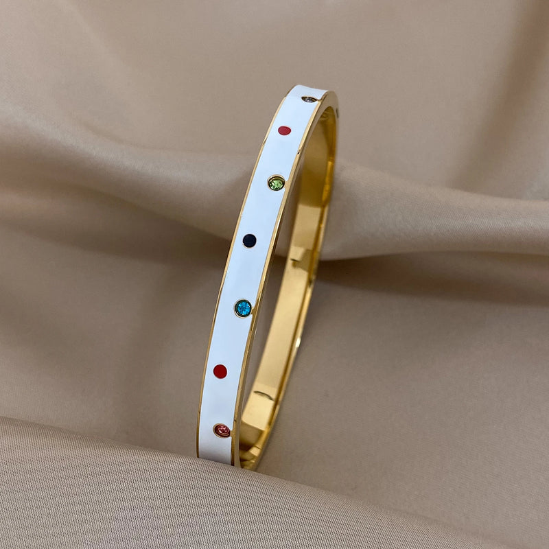 316L Stainless Steel Multicolour Zircon Enamel Bangles for Women