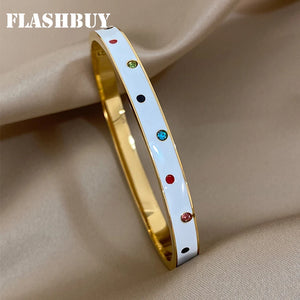 316L Stainless Steel Multicolour Zircon Enamel Bangles for Women