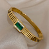 Green Zircon Stainless Steel Bangles Bracelets Women Waterproof Jewelry