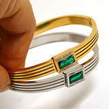 Green Zircon Stainless Steel Bangles Bracelets Women Waterproof Jewelry