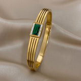 Green Zircon Stainless Steel Bangles Bracelets Women Waterproof Jewelry