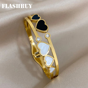 Love Heart Stainless Steel Bangles Bracelets Women Gift