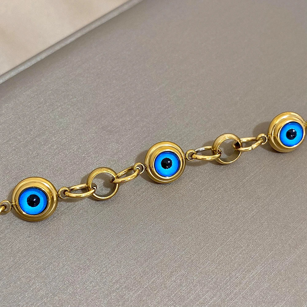 Vintage Eye Charm Stainless Steel Chain Bracelet for Women