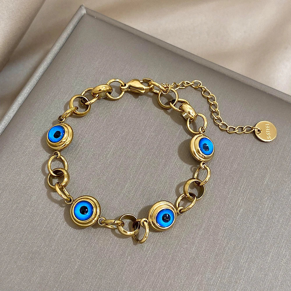 Vintage Eye Charm Stainless Steel Chain Bracelet for Women