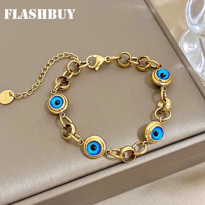Vintage Eye Charm Stainless Steel Chain Bracelet for Women