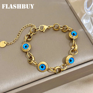 Vintage Eye Charm Stainless Steel Chain Bracelet for Women