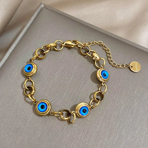 Vintage Eye Charm Stainless Steel Chain Bracelet for Women