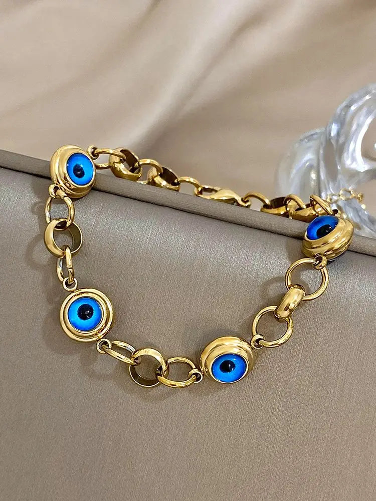 Vintage Eye Charm Stainless Steel Chain Bracelet for Women