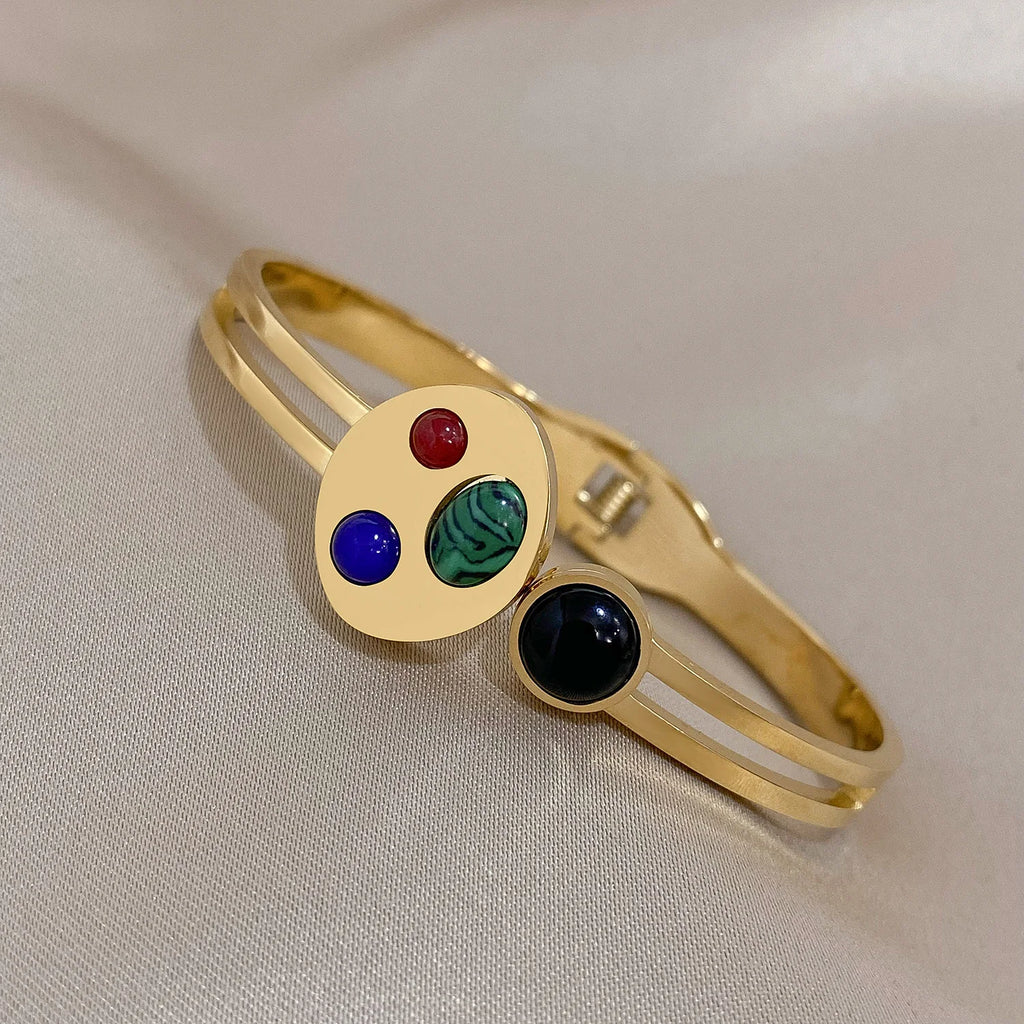 Vintage Stone Stainless Steel Bangles Bracelets for Women