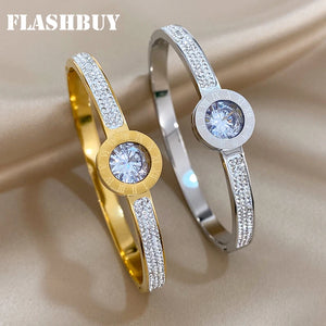 Zircon Roman Numerals Stainless Steel Bracelet for Women