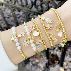 Beaded Chain Boy and Girl Bracelet Copper Zircon Pearl Love Heart Bracelet