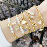 Beaded Chain Boy and Girl Bracelet Copper Zircon Pearl Love Heart Bracelet