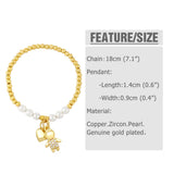 Beaded Chain Boy and Girl Bracelet Copper Zircon Pearl Love Heart Bracelet