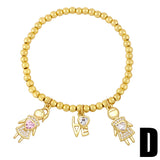 Beaded Chain Boy and Girl Bracelet Copper Zircon Pearl Love Heart Bracelet