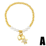 Beaded Chain Boy and Girl Bracelet Copper Zircon Pearl Love Heart Bracelet