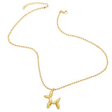 Plated Balloon Dog Necklace Beaded Chain Short Necklace Animal Jewelry