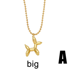 Plated Balloon Dog Necklace Beaded Chain Short Necklace Animal Jewelry